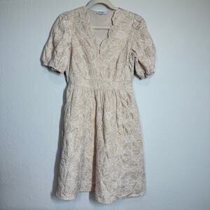 Women's Polagram Tan Eyelet Short Sleeve Fit and Flare Dress Size Medium